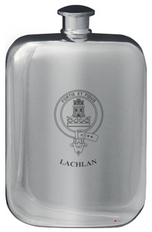 Lachlan Family Crest Design Pocket Hip Flask 6oz Rounded Polished Pewter