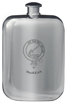 MacKean Family Crest Design Pocket Hip Flask 6oz Rounded Polished Pewter