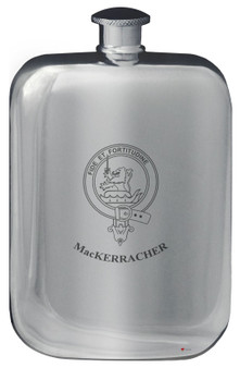MacKerracher Family Crest Design Pocket Hip Flask 6oz Rounded