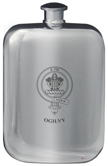 Ogilvy Family Crest Design Pocket Hip Flask 6oz Rounded Polished Pewter