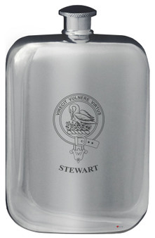 Stewart Family Crest Design Pocket Hip Flask 6oz Rounded Polished Pewter