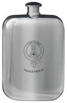 MacKenrick Family Crest Design Pocket Hip Flask 6oz Rounded Polished Pewter
