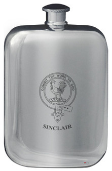 Sinclair Family Crest Design Pocket Hip Flask 6oz Rounded Polished Pewter