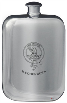 Wedderburn Family Crest Design Pocket Hip Flask 6oz Rounded Polished Pewter