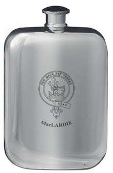 MacLardie Family Crest Design Pocket Hip Flask 6oz Rounded Polished Pewter
