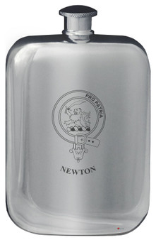Newton Family Crest Design Pocket Hip Flask 6oz Rounded Polished Pewter