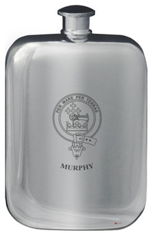 Murphy Family Crest Design Pocket Hip Flask 6oz Rounded Polished Pewter