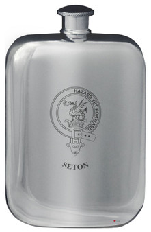 Seton Family Crest Design Pocket Hip Flask 6oz Rounded Polished Pewter