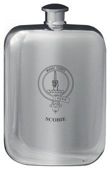 Scobie Family Crest Design Pocket Hip Flask 6oz Rounded Polished Pewter