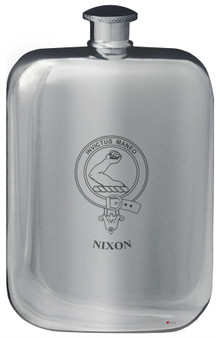 Nixon Family Crest Design Pocket Hip Flask 6oz Rounded Polished Pewter
