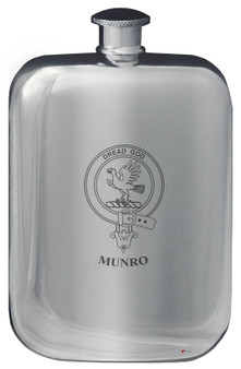Munro Family Crest Design Pocket Hip Flask 6oz Rounded Polished Pewter