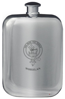 Wheelan Family Crest Design Pocket Hip Flask 6oz Rounded Polished Pewter
