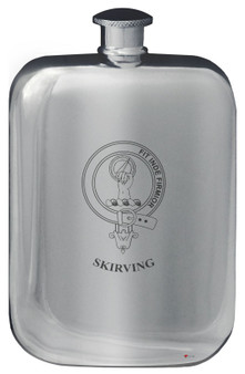 Skirving Family Crest Design Pocket Hip Flask 6oz Rounded Polished Pewter