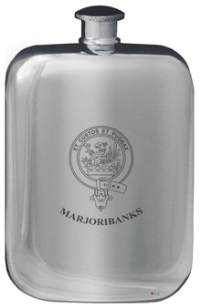Marjoribanks Family Crest Design Pocket Hip Flask 6oz Rounded