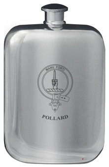 Pollard Family Crest Design Pocket Hip Flask 6oz Rounded Polished Pewter