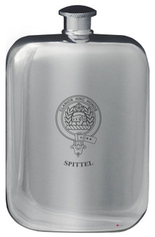 Spittel Family Crest Design Pocket Hip Flask 6oz Rounded Polished Pewter