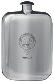 Pringle Family Crest Design Pocket Hip Flask 6oz Rounded Polished Pewter