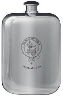 MacLairish Family Crest Design Pocket Hip Flask 6oz Rounded Polished Pewter