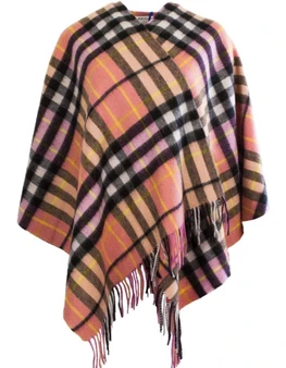 Lambswool Mini Cape In Raspberry Pink Tartan Design 120cm Wide