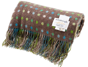 Lambswool Blanket In Mocha Multi Spot Check Design 145cm Wide