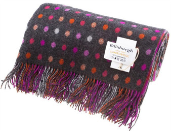 Lambswool Blanket In Charcoal Multi Spot Design 145cm Wide