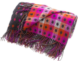 Lambswool Blanket In Charcoal Multi Spot Design 145cm Wide