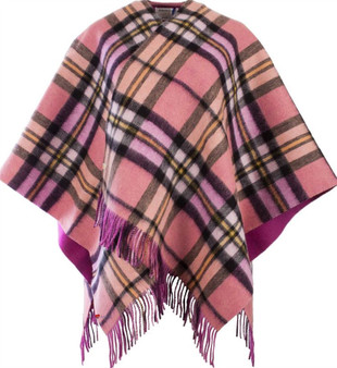 Lambswool Double Faced Mini Cape In Raspberry Gold Design 114cm Wide
