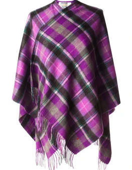Lambswool Mini Cape In Bruce-Purple Grey Tartan Design 120cm Wide