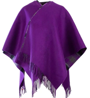 Lambswool Double Faced Mini Cape In Bruce-Purple Grey Design 114cm Wide