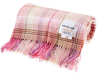 Lambswool Blanket In Pink Heather Check Design 145cm Wide
