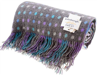 Lambswool Blanket In Grey Pastel Multi Spot Check Design 145cm Wide