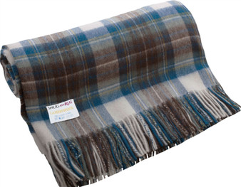 100% Lambswool Throw Blanket Wool Rug in Stewart Muted Blue Tartan Travel Blanket Outdoor Blanket Throw