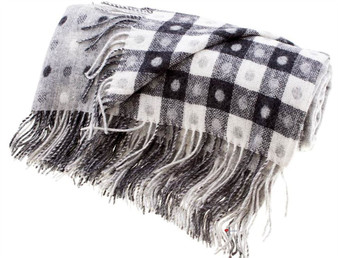 Lambswool Blanket In Light Grey Multi Spot Check Design 145cm Wide