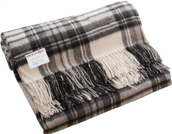 100% Lambswool Throw Blanket Wool Rug in Stewart Grey Dress Tartan Travel Blanket Outdoor Blanket Throw