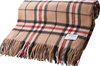 Luxury 100% Cashmere Capra hircus laniger Goat Blanket Throw in Thomson Camel Tartan
