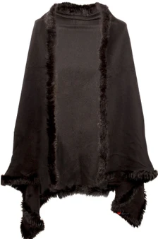 Womens 100% Lambswool Stole with Rabbit Faux Fur Black Gift from Scotland