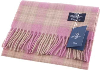 100% Lambswool Scarf Pink Cream Brown Check Scottish Gift Winter Scotland