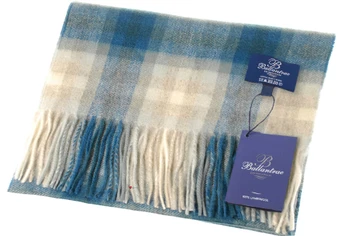 100% Lambswool Scarf Navy Off White Sapphire Double Check Scottish Gift Winter Scotland