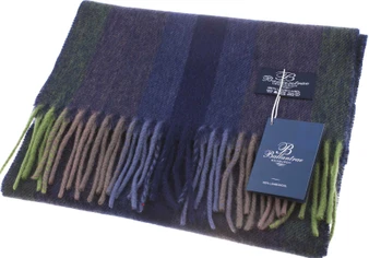 100% Lambswool Scarf Navy Lime Graded Stripe Scottish Gift Winter Scotland