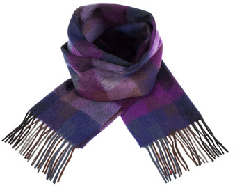 Unisex Lambswool Scarf In Purple Check Design 30cm Wide