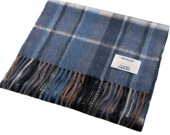 Unisex Lambswool Scarf in Blue Brown Tartan Design 2 30cm Wide