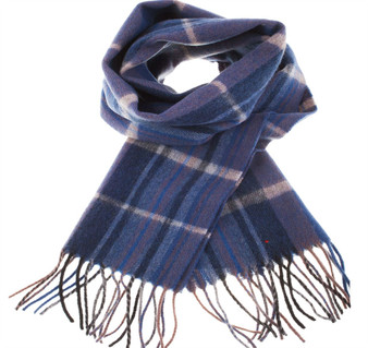 Unisex Lambswool Scarf in Blue Brown Tartan Design 2 30cm Wide