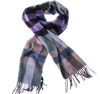 Unisex Lambswool Scarf In Navy Violet Maxi Check Design 30cm Wide