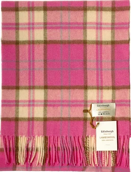 Scarf 100% Lambswool Edinburgh Brand 1436 in Pink Cream and Brown Check