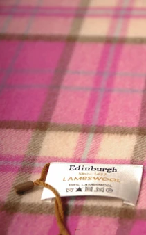 Scarf 100% Lambswool Edinburgh Brand 1436 in Pink Cream and Brown Check
