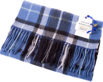 Unisex Lambswool Scarf In Blue Mosel Navy Check Tweed Design 30cm Wide
