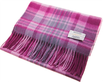 Unisex Lambswool Scarf In Pink Grey Check Design 30cm Wide