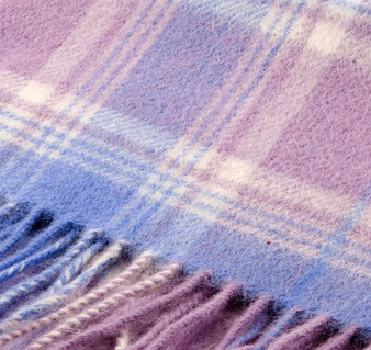 Unisex Lambswool Scarf In Light Blue Lilac Tartan Design 30cm Wide