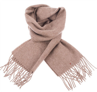 Unisex Lambswool Scarf In Sand Tartan Design 30cm Wide