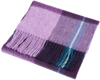 Unisex Lambswool Scarf In Elle Check Heather Design 30cm Wide